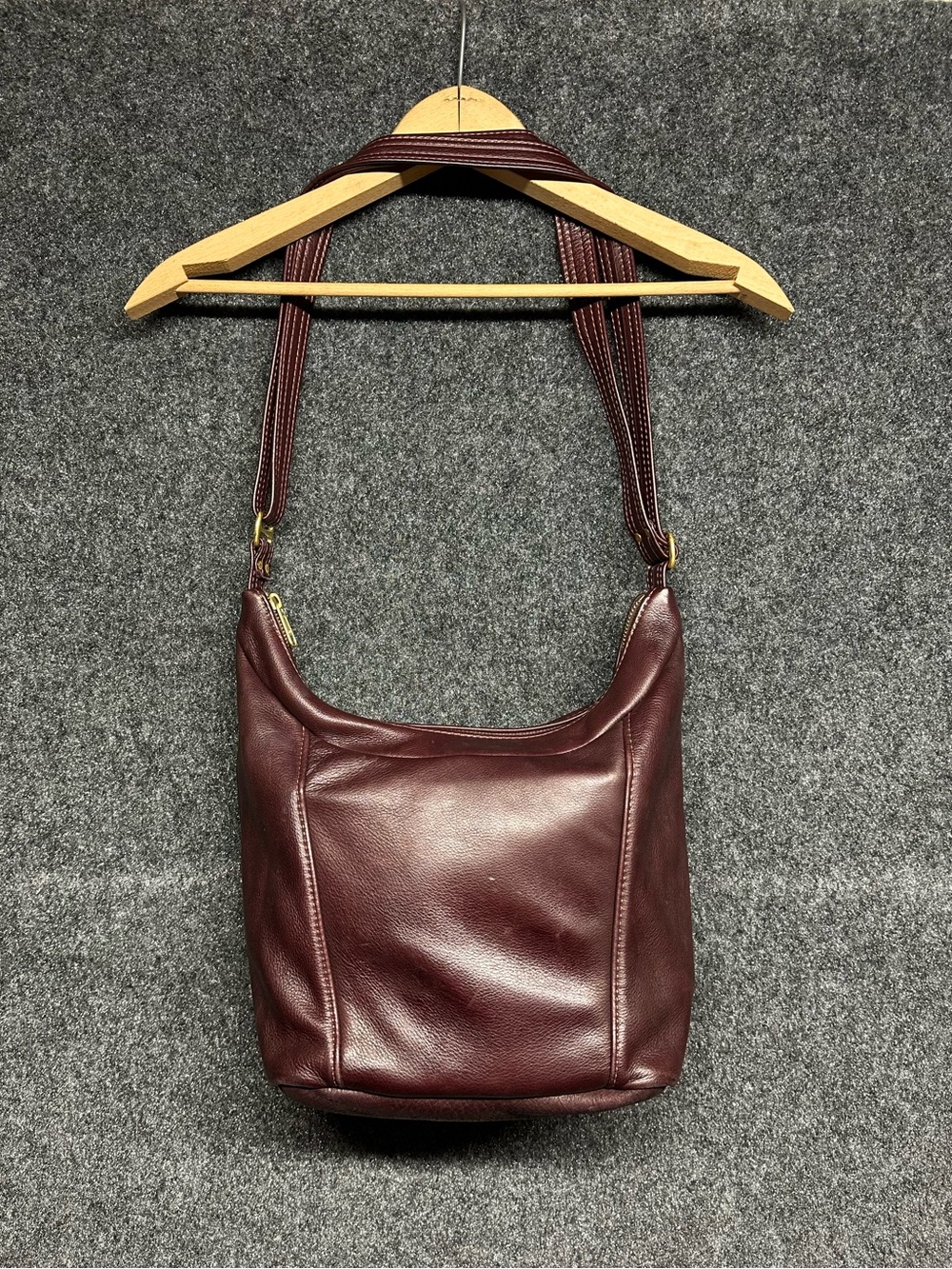 Vintage Artisan Leather Shoulder Bag M Burgundy Oxblood Brass Quiet Luxury Boho